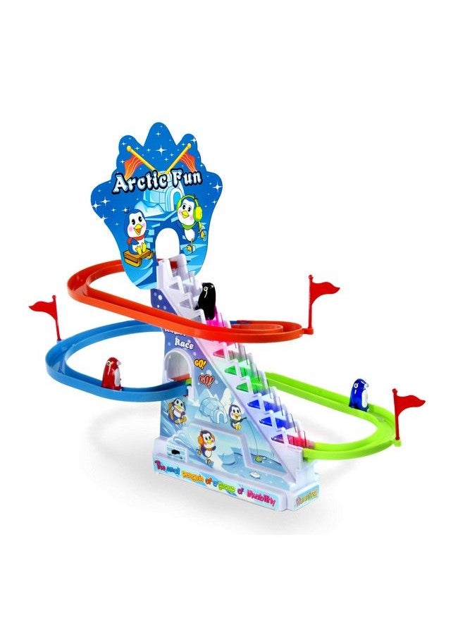 Haktoys - Arctic Fun Playful Penguin Race Set With Flashing Lights & Music On/Off Button For Quiet Play Jolly Penguin Slide Playset - Image 1