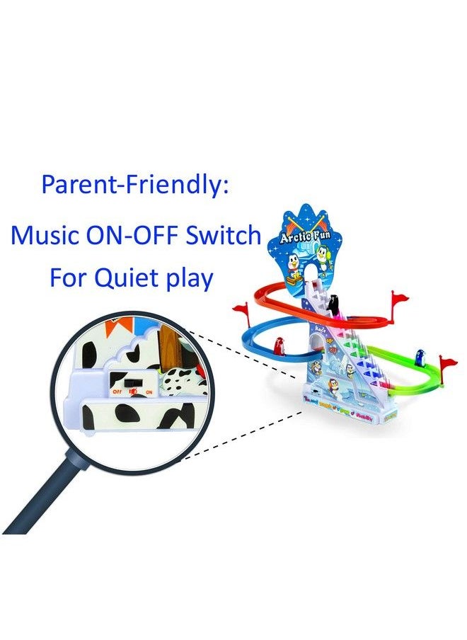 Haktoys - Arctic Fun Playful Penguin Race Set With Flashing Lights & Music On/Off Button For Quiet Play Jolly Penguin Slide Playset - Image 1