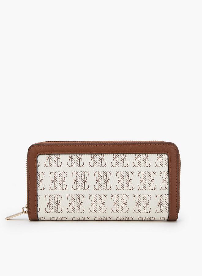 ELLE Monogram Print Wallet with Zip Closure - Image 1