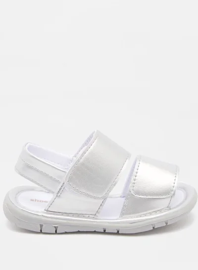 shoexpress Open Toe Flat Sandals with Hook and Loop Closure Silver