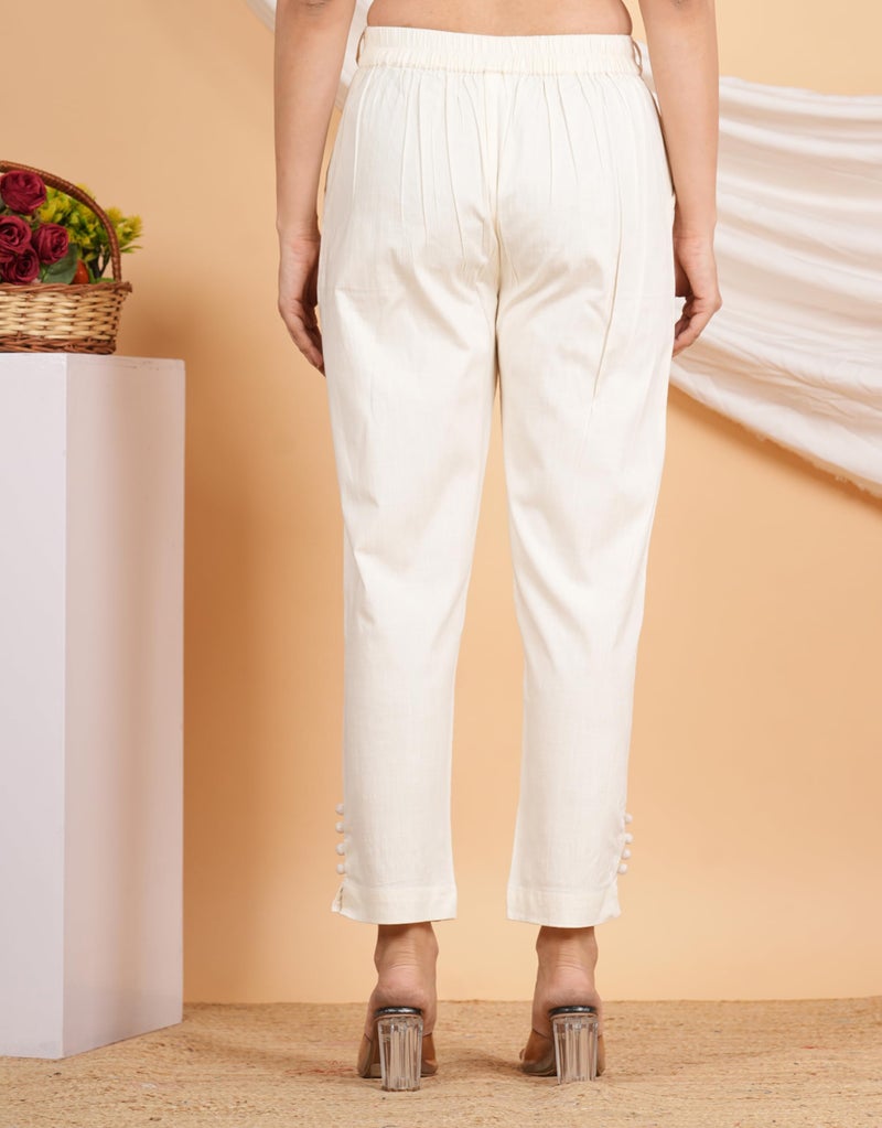 Yash Gallery Women's Plus Size Premium Solid Lycra Regular Fit Trouser for Women (Off White, 8XL) - Image 4