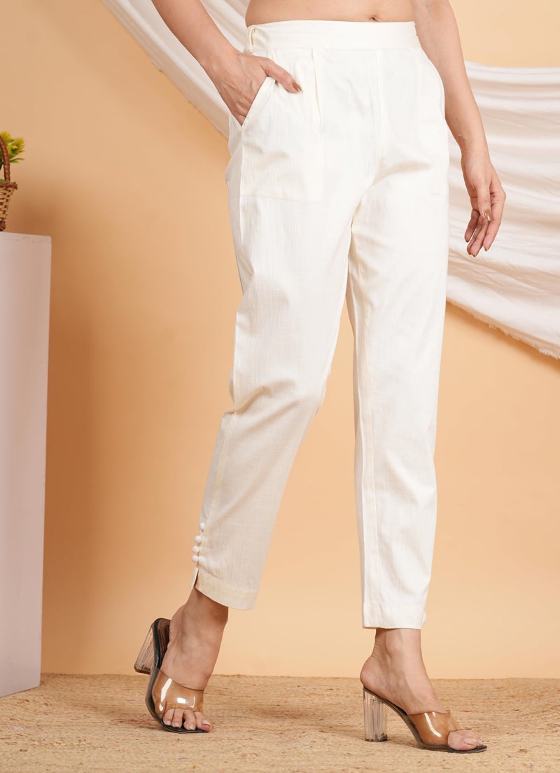 Yash Gallery Women's Plus Size Premium Solid Lycra Regular Fit Trouser for Women (Off White, 8XL) - Image 2