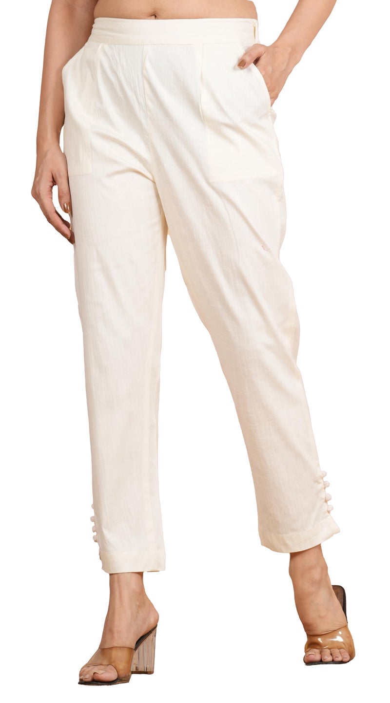Yash Gallery Women's Plus Size Premium Solid Lycra Regular Fit Trouser for Women (Off White, 8XL) - Image 1
