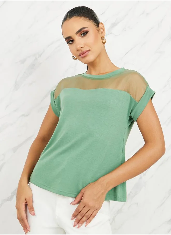 ستايلي Mesh Insert Regular Fit T-Shirt