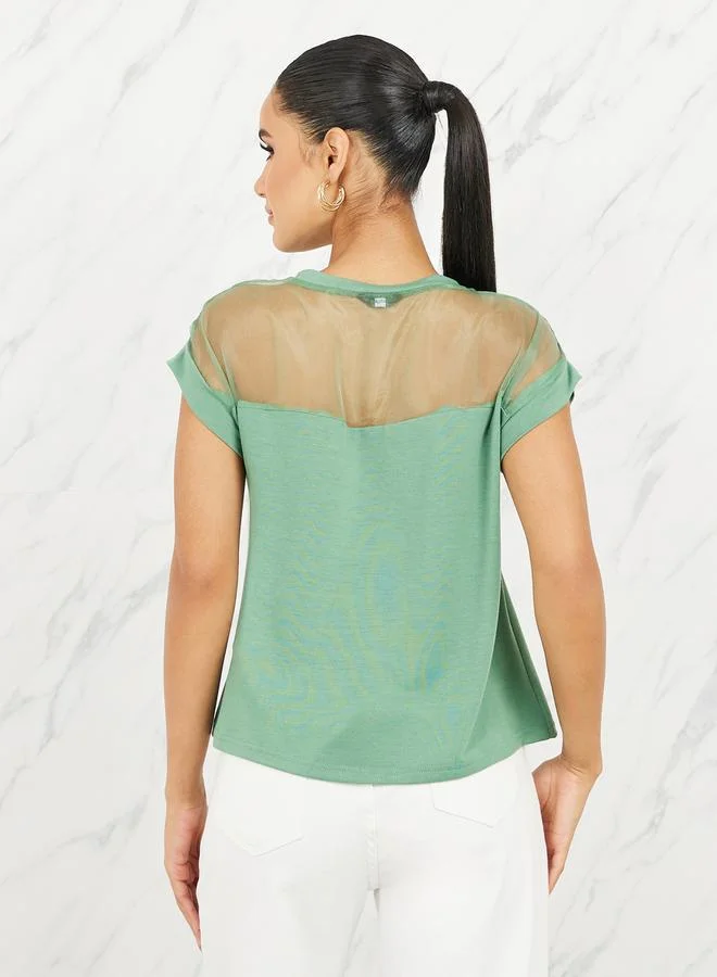 ستايلي Mesh Insert Regular Fit T-Shirt