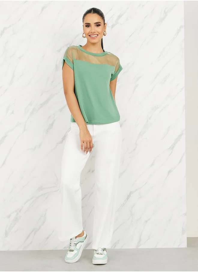 ستايلي Mesh Insert Regular Fit T-Shirt