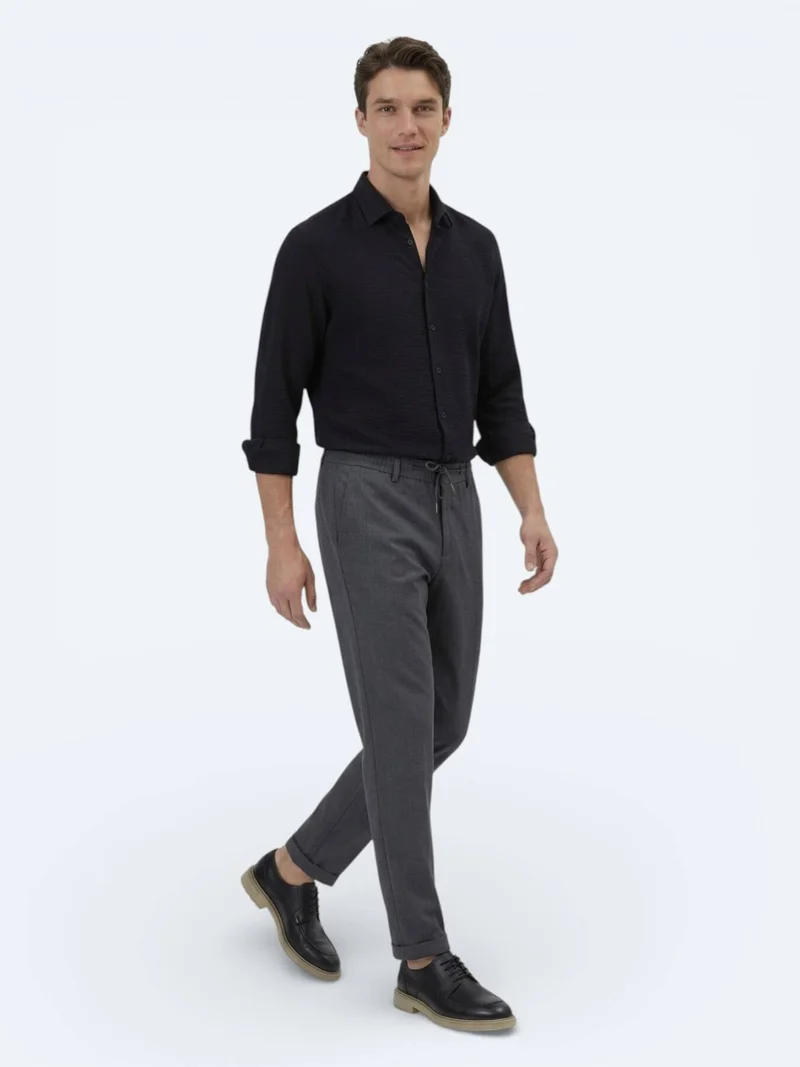 Kip Black Regular Fit Long Weaving Classical Shirt