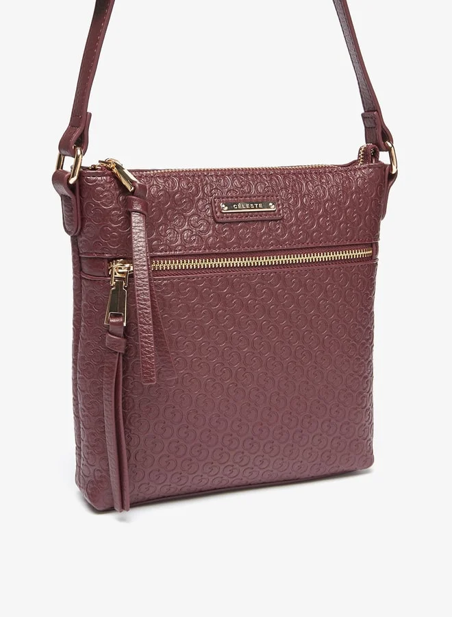 Celeste Women Monogram Embossed Crossbody Bag with Zip Closure and Strap
