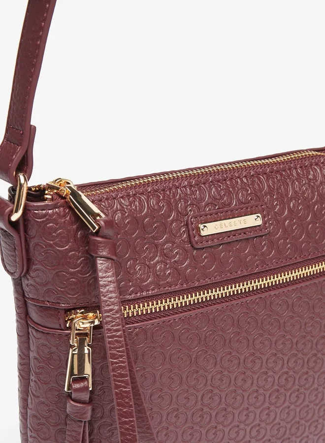 Celeste Women Monogram Embossed Crossbody Bag with Zip Closure and Strap