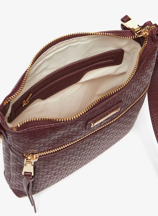 Celeste Women Monogram Embossed Crossbody Bag with Zip Closure and Strap