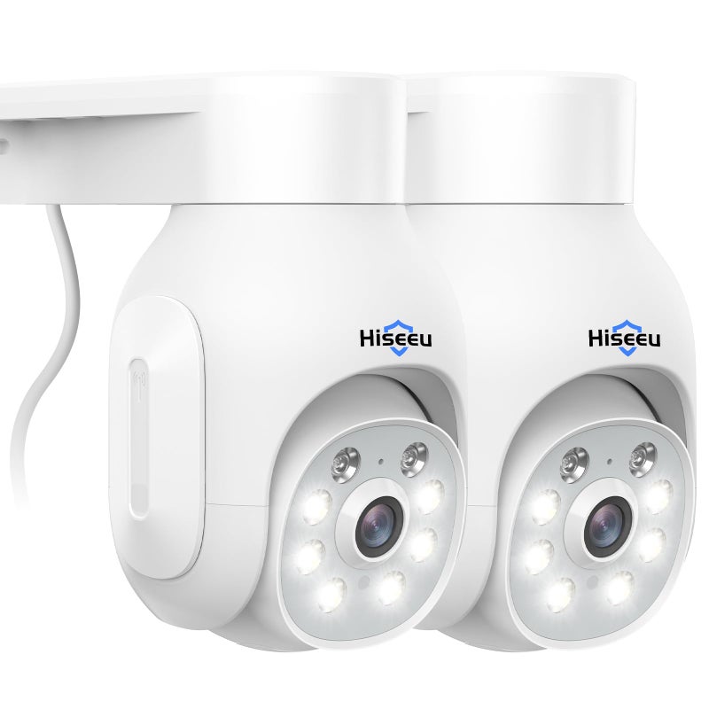Hiseeu Security Camera Wireless Outdoor 5MP Color Night Vision 245G WiFi Surveillance Camera PanTilt with Motion DetectionSirenLight Alarm 2Way Audio IP66 Weatherproof No Monthly Fee 2PCS