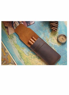 Y&D Vintage Leather Pencil Case Holder, Genuine Pen Holder Handmade Fountain Multi Pens Pouch Protective Sleeve Cover (2 Pack -Brown, Large+Small)  - Image 4