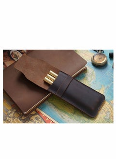 Y&D Vintage Leather Pencil Case Holder, Genuine Pen Holder Handmade Fountain Multi Pens Pouch Protective Sleeve Cover (2 Pack -Brown, Large+Small)  - Image 3