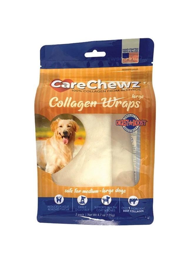 بيت فاكتوري حلوى مضغ للكلاب من Pet Factory CareChewz Collagen Large Wraps مقاس 6-7 بوصات - نكهة طبيعية، قطعتان/عبوة واحدة  - Image 1