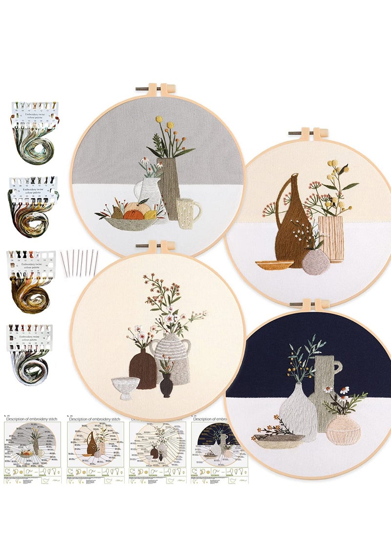 Barakah Embroidery Starter Kits for Adults Beginners with Wooden Hoops, Needles and Color Threads, Needlepoint Kit Adults, 4 Pack - Image 1