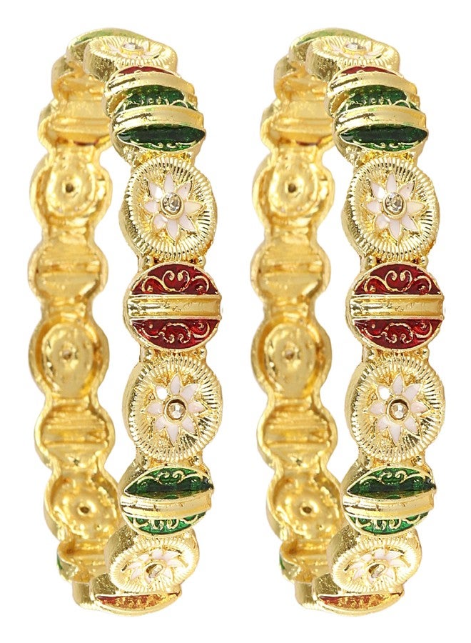 NMII Enamel Gold Plated Metal Bangles Kada Set For Women & Girls With Zircon Diamond Stone | Women's Bangles | Premium Kada Set For Wedding, Party, Occasions Fashion Jewelry- (MAH131-2.4) - Image 1