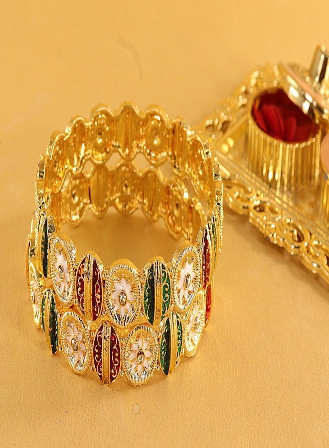 NMII Enamel Gold Plated Metal Bangles Kada Set For Women & Girls With Zircon Diamond Stone | Women's Bangles | Premium Kada Set For Wedding, Party, Occasions Fashion Jewelry- (MAH131-2.4) - Image 4