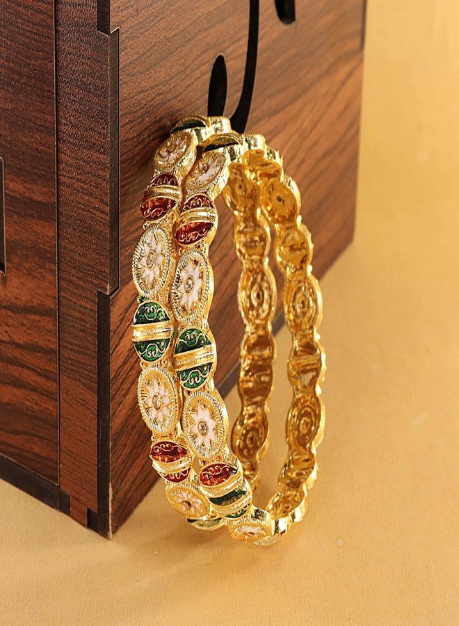 NMII Enamel Gold Plated Metal Bangles Kada Set For Women & Girls With Zircon Diamond Stone | Women's Bangles | Premium Kada Set For Wedding, Party, Occasions Fashion Jewelry- (MAH131-2.4) - Image 3