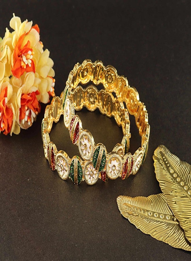 NMII Enamel Gold Plated Metal Bangles Kada Set For Women & Girls With Zircon Diamond Stone | Women's Bangles | Premium Kada Set For Wedding, Party, Occasions Fashion Jewelry- (MAH131-2.4) - Image 2