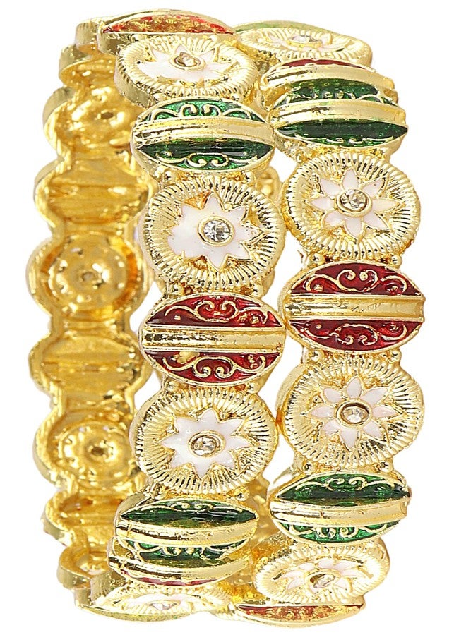 NMII Enamel Gold Plated Metal Bangles Kada Set For Women & Girls With Zircon Diamond Stone | Women's Bangles | Premium Kada Set For Wedding, Party, Occasions Fashion Jewelry- (MAH131-2.4) - Image 5