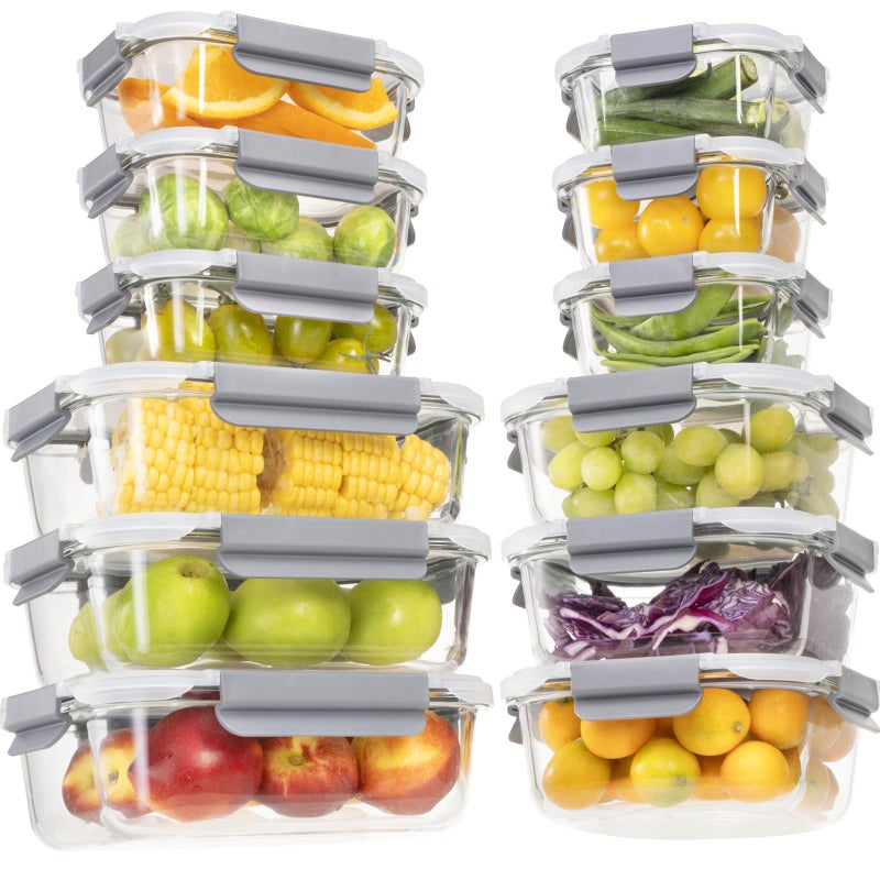 S SALIENT 24 Pieces Glass Food Storage Containers with Lids,Glass Meal Prep Containers Set with Locking Lid,Airtight Glass Lunch Container for Kitchen,BPA Free(12 Lids & 12 Containers) - Image 1