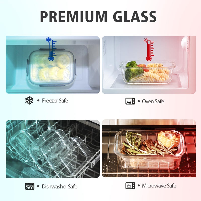 S SALIENT 24 Pieces Glass Food Storage Containers with Lids,Glass Meal Prep Containers Set with Locking Lid,Airtight Glass Lunch Container for Kitchen,BPA Free(12 Lids & 12 Containers) - Image 4