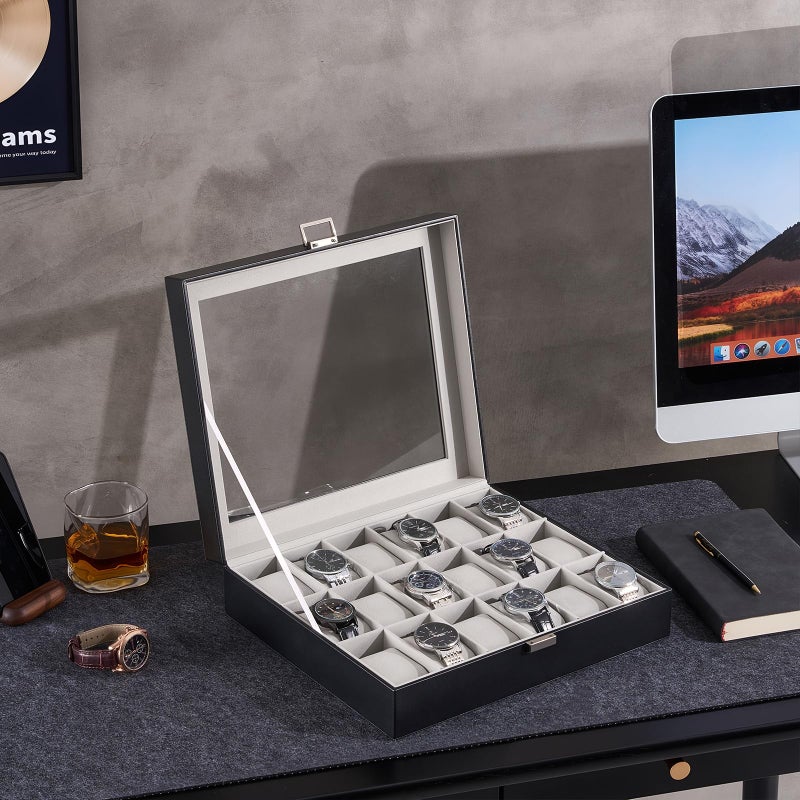 ProCase Watch Case for Men, 18 Slot Mens Watch Box Holder Organizer with Glass Lid, Watches Display Case Birthday Valentine Gifts for Men Women -18 Slot, Black - Image 4