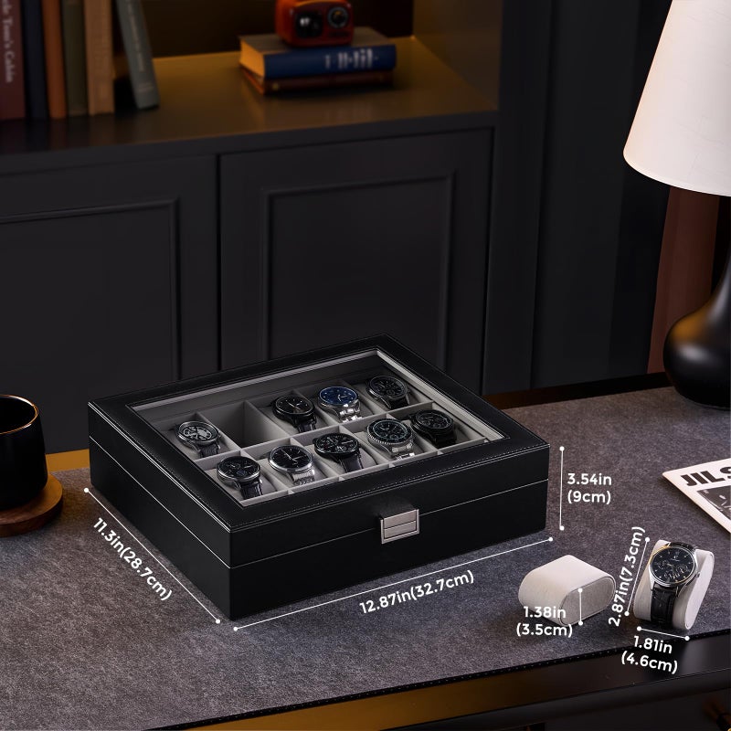 ProCase Watch Case for Men, 18 Slot Mens Watch Box Holder Organizer with Glass Lid, Watches Display Case Birthday Valentine Gifts for Men Women -18 Slot, Black - Image 2