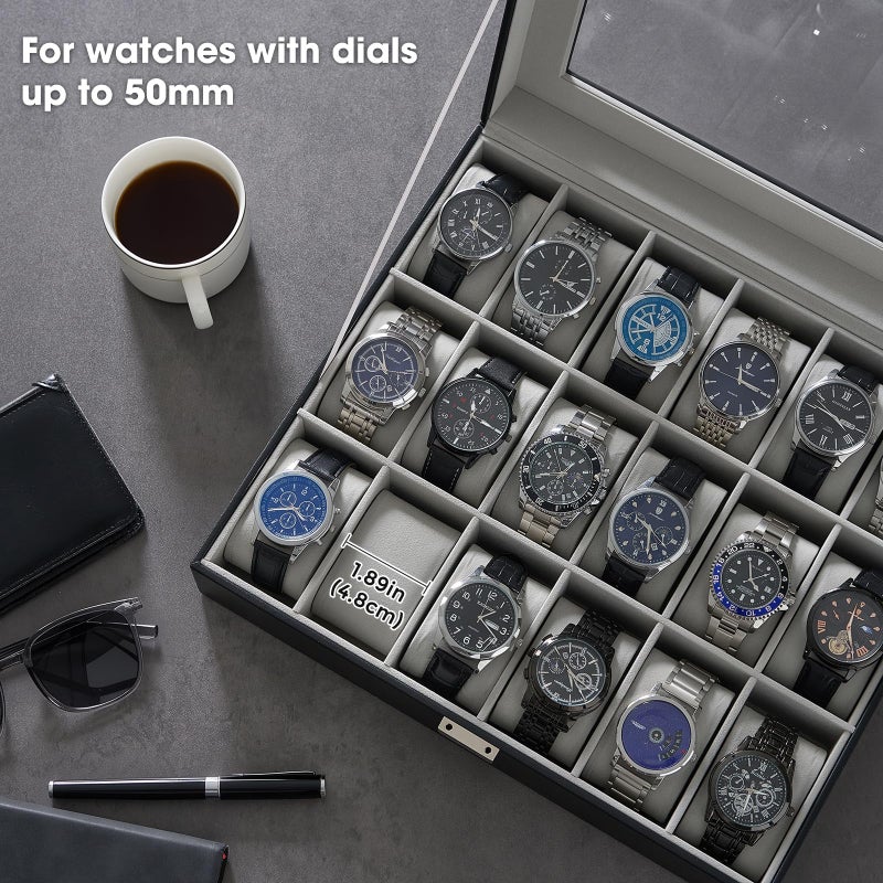 ProCase Watch Case for Men, 18 Slot Mens Watch Box Holder Organizer with Glass Lid, Watches Display Case Birthday Valentine Gifts for Men Women -18 Slot, Black - Image 3