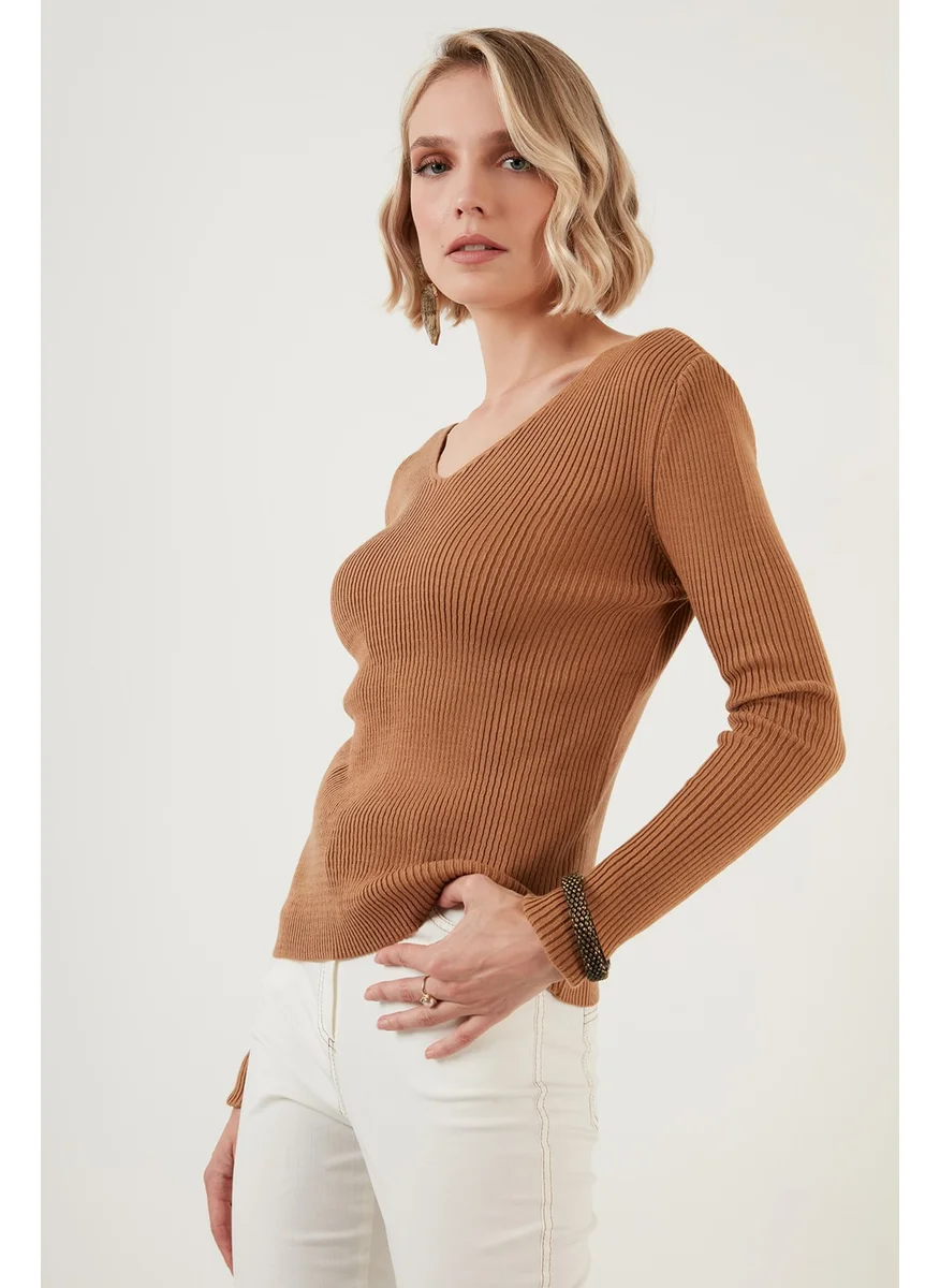 ليلا Soft Acrylic Ribbed V-Neck Sweater Women's Sweater 6329062