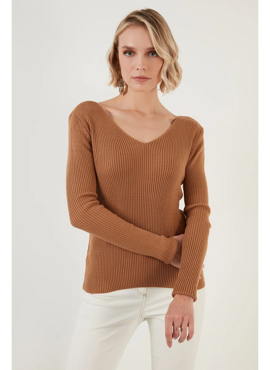 ليلا Soft Acrylic Ribbed V-Neck Sweater Women's Sweater 6329062