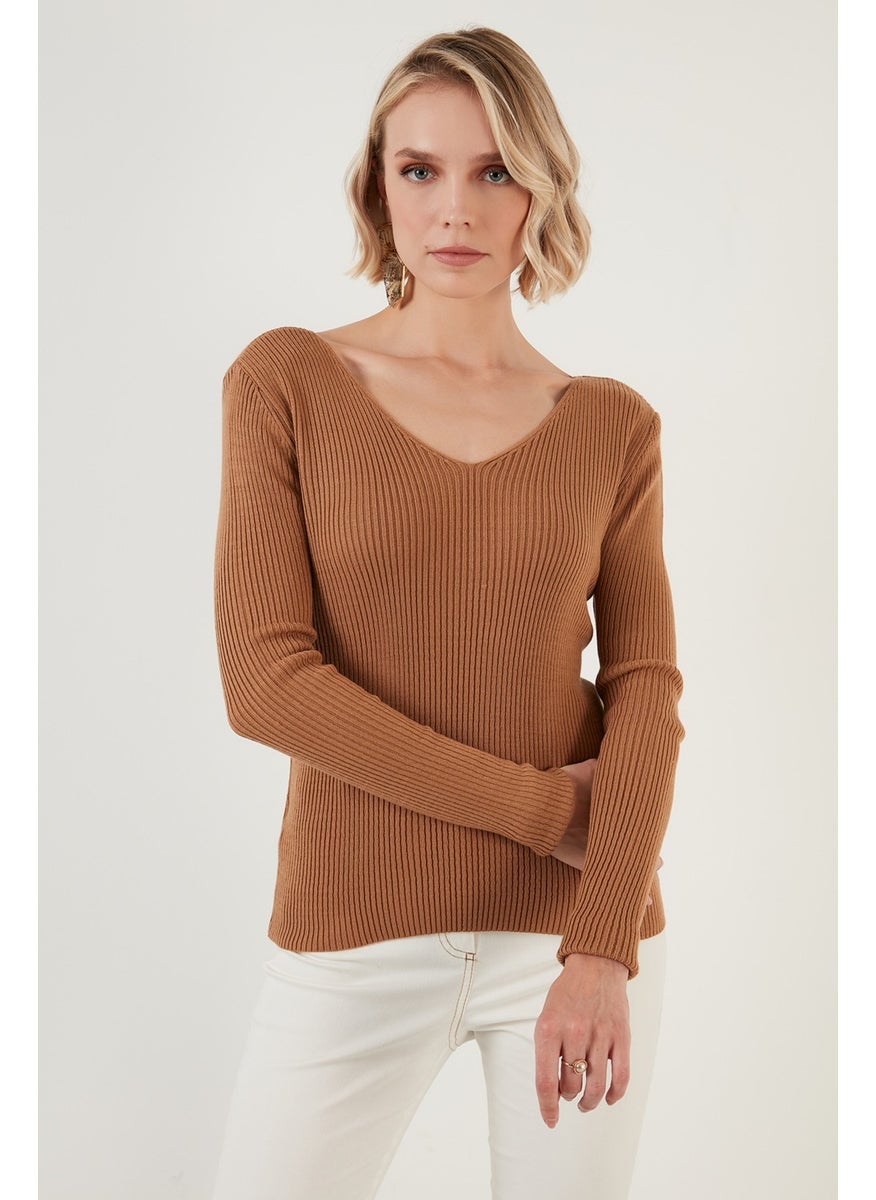 Lela Soft Acrylic Ribbed V-Neck Sweater Women's Sweater 6329062  - Image 2