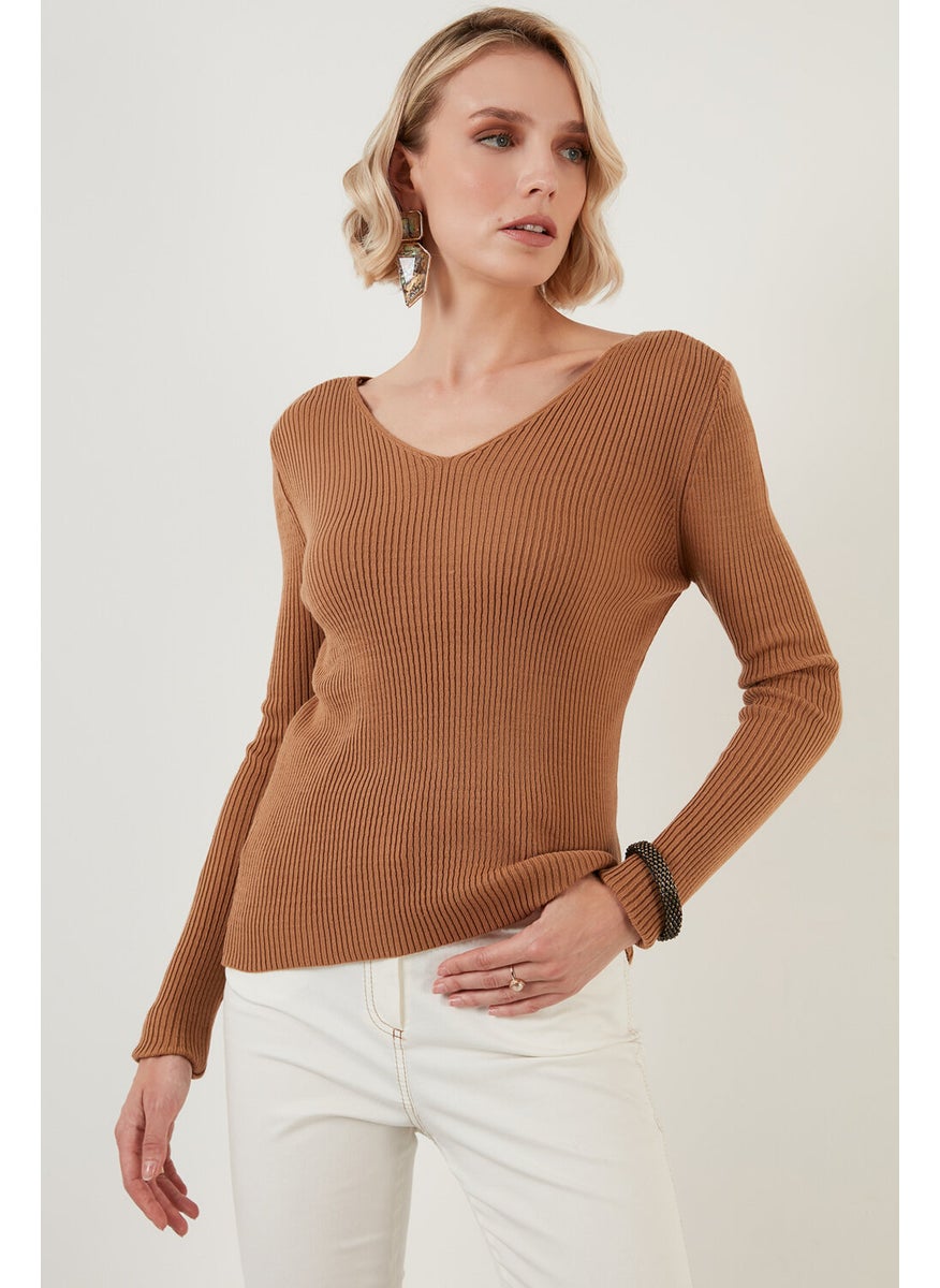 Lela Soft Acrylic Ribbed V-Neck Sweater Women's Sweater 6329062  - Image 3