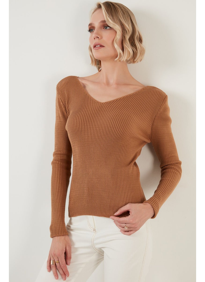 Lela Soft Acrylic Ribbed V-Neck Sweater Women's Sweater 6329062  - Image 4