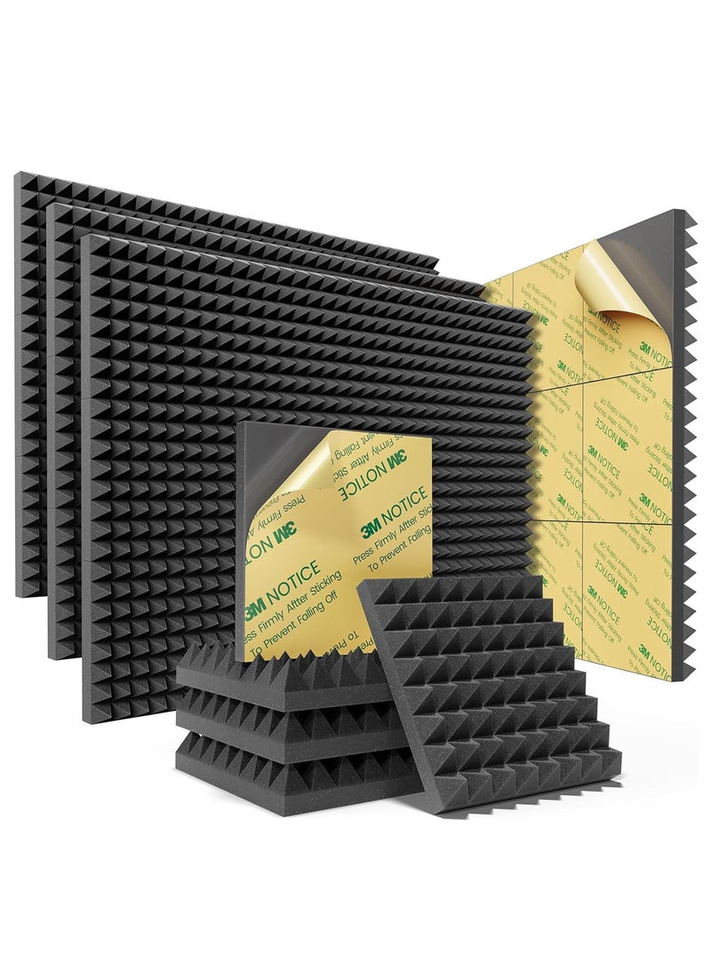 TYCOM Self Adhesive Acoustic Foam 24 Packs High Density Sound Panels for Noise cacelling and Sound Absorbtion Soundproof Wall Panels Wedge Acoustic Panels Black Soundproof Foam 30 By 30 By 5 CM.  - Image 1
