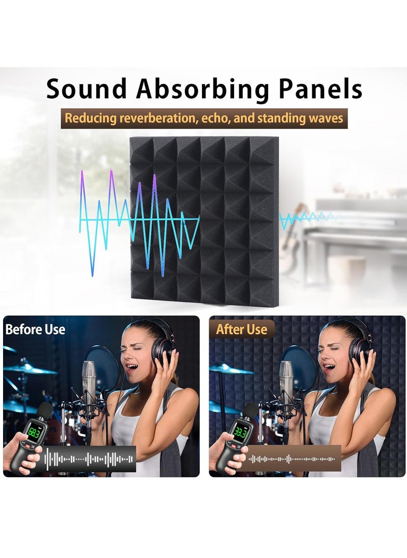 TYCOM Self Adhesive Acoustic Foam 24 Packs High Density Sound Panels for Noise cacelling and Sound Absorbtion Soundproof Wall Panels Wedge Acoustic Panels Black Soundproof Foam 30 By 30 By 5 CM.  - Image 3