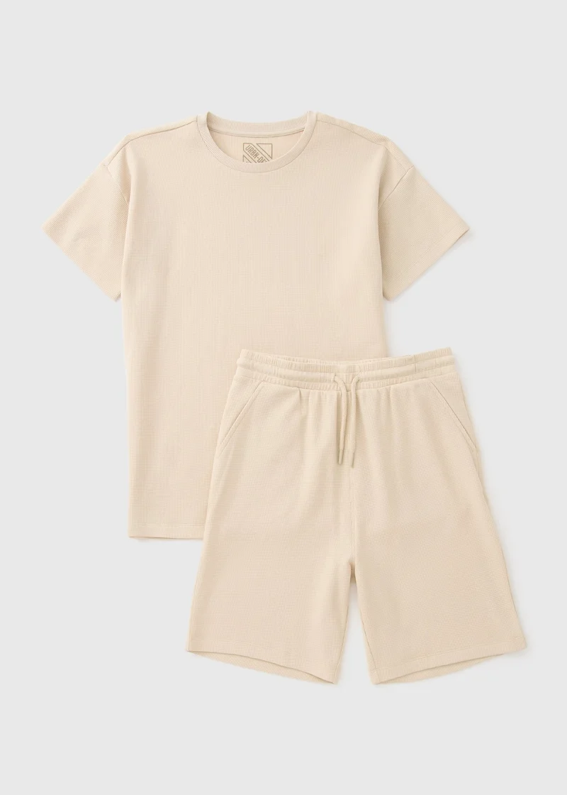 Matalan Boys Stone Waffle Top & Shorts Set