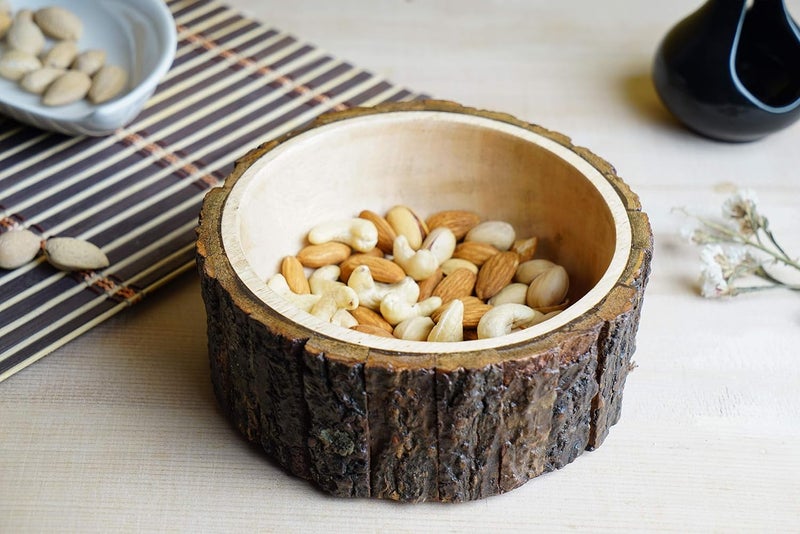 GoCraft Wood Potpourri Bowl with Tree Bark, Small, 6" Diameter x 3" Height, Wooden Decorative Bowl - Image 2
