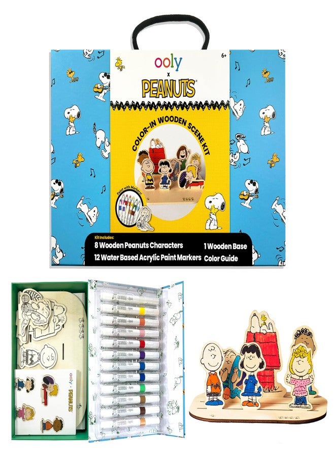 أولي مجموعة Ooly x Peanuts الخشبية للرسم ثلاثي الأبعاد - ابنِ ولون شخصيات Peanuts ثلاثية الأبعاد الخاصة بك مع 12 قلم تلوين أكريليك، وقاعدة، وتعليمات - مجموعة حرف يدوية للأطفال مع حقيبة حمل - Image 1