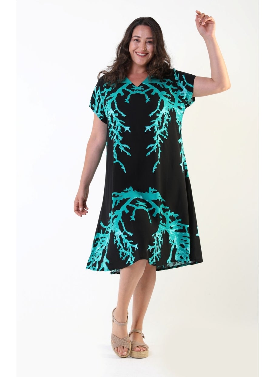 Likapa Summer Plus Size Viscose V Neck Short Sleeve Dress 2688  - Image 2