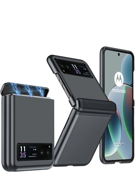 حافظة Motorola Razr 40 2023 مع واقي شاشة زجاجي خارجي، حافظة جلدية مع حماية مفصلية، حافظة هاتف صلبة نحيفة بتغطية كاملة من البولي كربونات