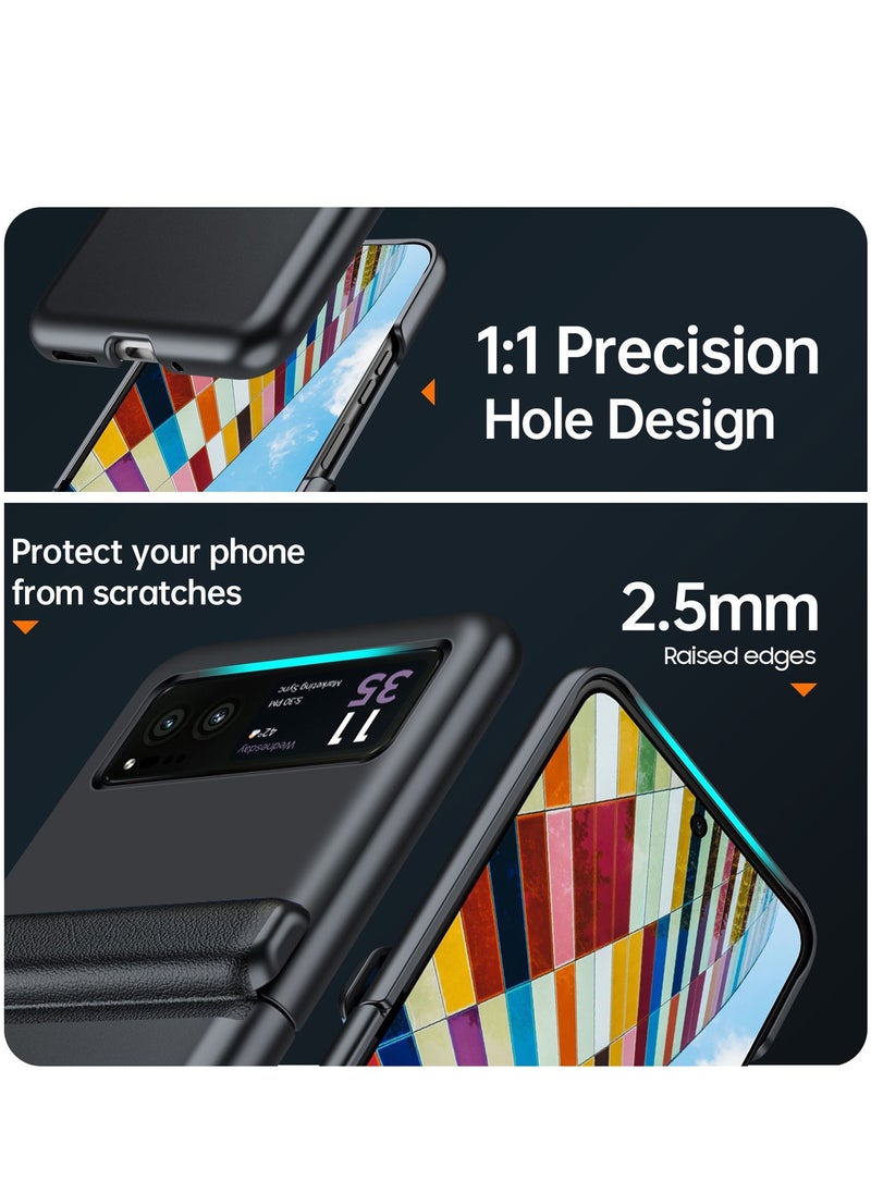 حافظة Motorola Razr 40 2023 مع واقي شاشة زجاجي خارجي، حافظة جلدية مع حماية مفصلية، حافظة هاتف صلبة نحيفة بتغطية كاملة من البولي كربونات