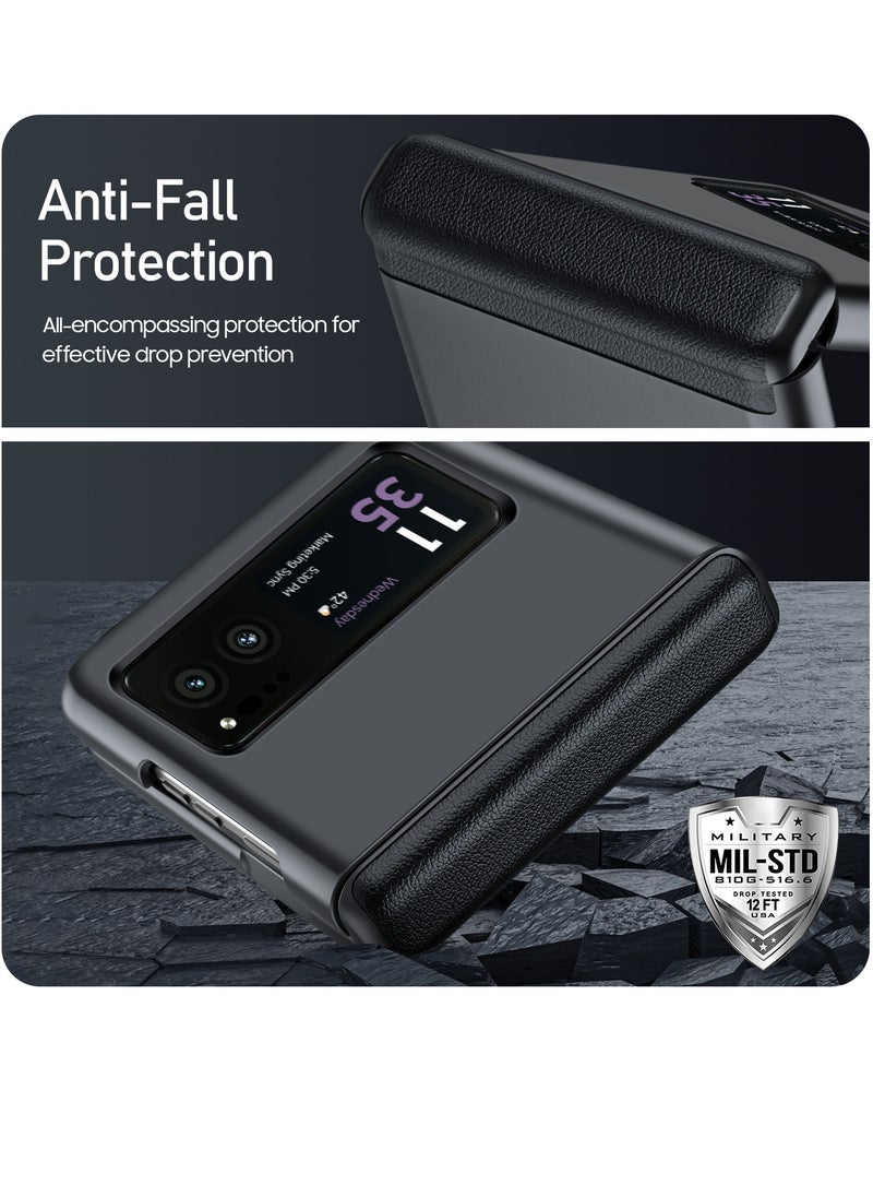 حافظة Motorola Razr 40 2023 مع واقي شاشة زجاجي خارجي، حافظة جلدية مع حماية مفصلية، حافظة هاتف صلبة نحيفة بتغطية كاملة من البولي كربونات