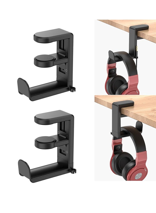 2PCS Rotating Headphone Stand,Adjustable Clamp-on Under Desk Hanger With 360 Degree Swivel & Cable Clip Organizer  - Image 1