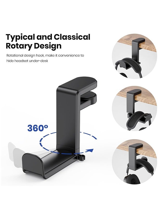2PCS Rotating Headphone Stand,Adjustable Clamp-on Under Desk Hanger With 360 Degree Swivel & Cable Clip Organizer  - Image 3