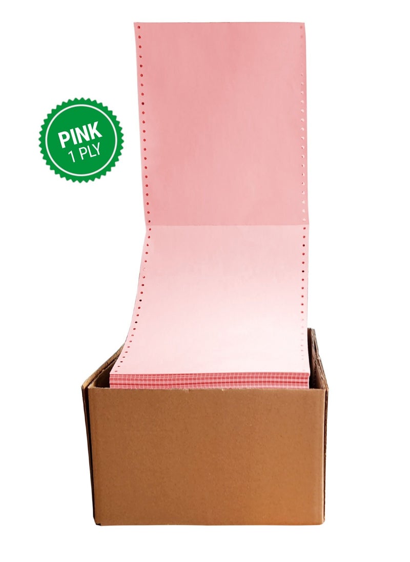 Abulhoul Printing Press LLC ABULHOUL Continuous Listing Computer Paper Sheet Pink 9.5” x 11” Single ply 2000 sheets per box 60gsm (±5% in actual weight) can be used for dot-matrix impact printers that require ink ribbons  - Image 1
