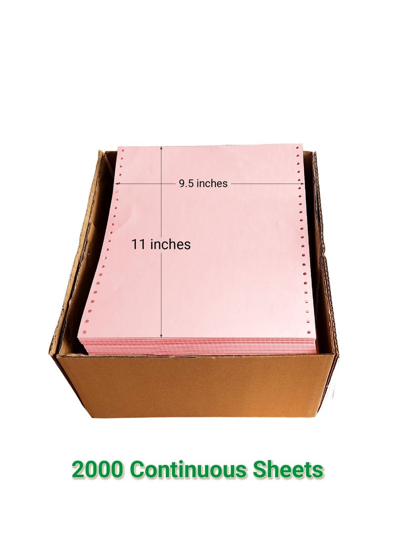 Abulhoul Printing Press LLC ABULHOUL Continuous Listing Computer Paper Sheet Pink 9.5” x 11” Single ply 2000 sheets per box 60gsm (±5% in actual weight) can be used for dot-matrix impact printers that require ink ribbons  - Image 2