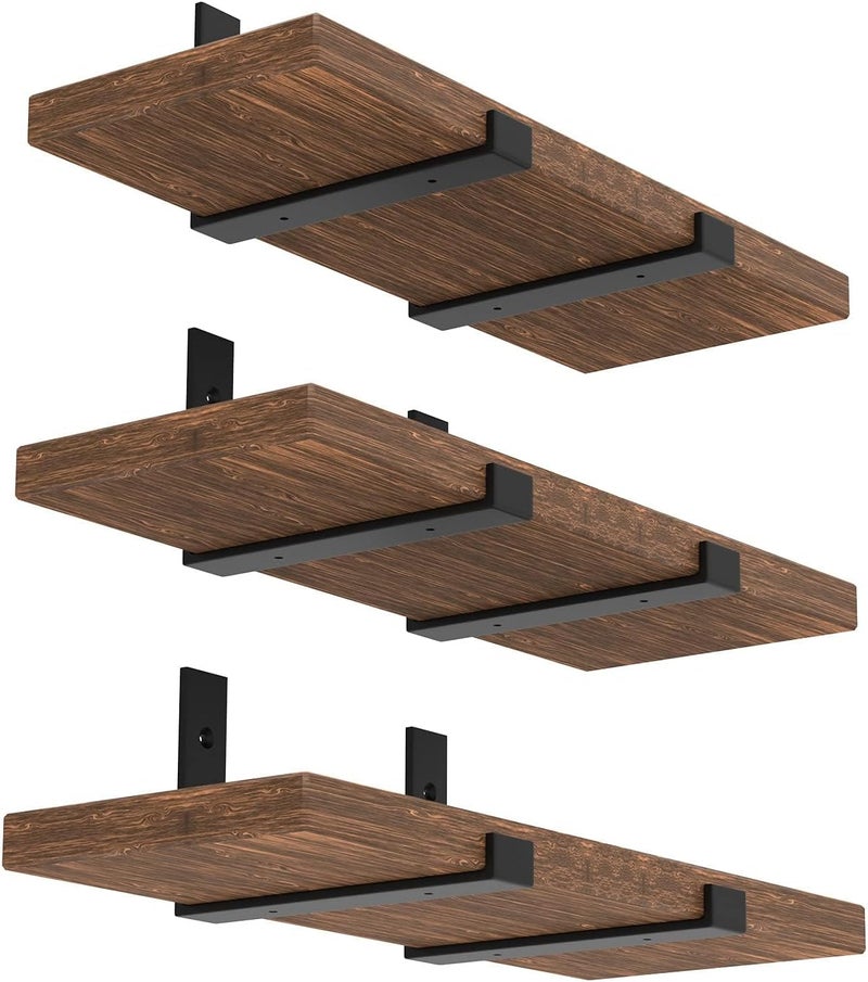 WEKIS Shelf Bracket, Heavy Duty Floating Shelf Brackets 10-Inch Long, 6-Pack Brackets for Shelves, Black Coated J Shape Metal Wall Shelf Support Brackets with 1/5-Inch Thick and 160 lb. Load Capacity - Image 1