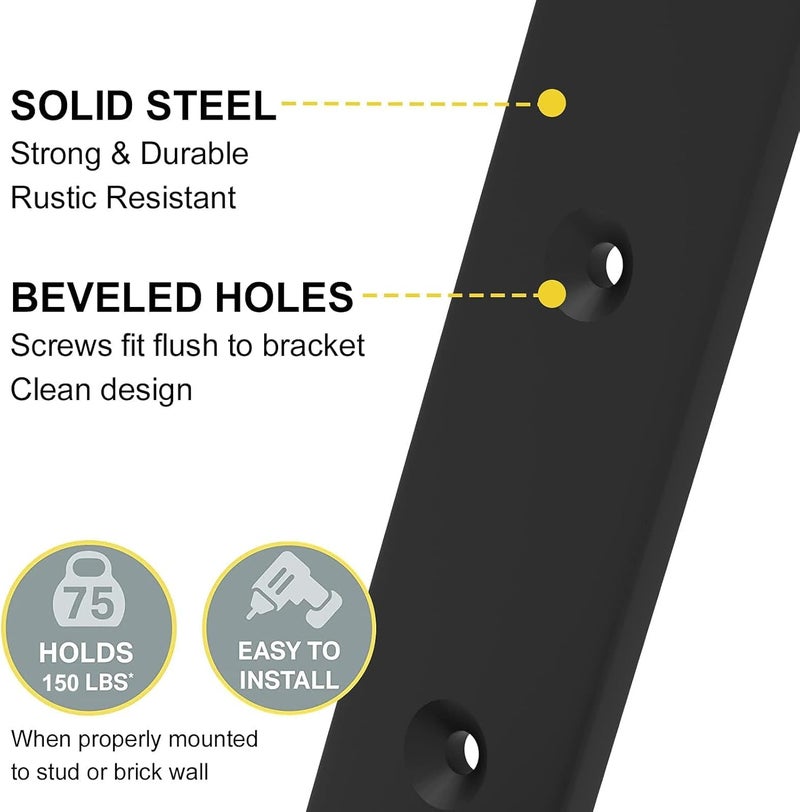 WEKIS Shelf Bracket, Heavy Duty Floating Shelf Brackets 10-Inch Long, 6-Pack Brackets for Shelves, Black Coated J Shape Metal Wall Shelf Support Brackets with 1/5-Inch Thick and 160 lb. Load Capacity - Image 4