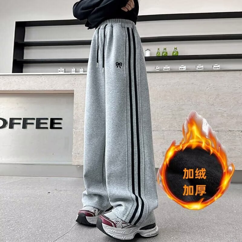 Girls' Pants Style Sweatpants Children'S Casual Sports Pants Fleece-Lined Girls' Wide Leg Pants - Image 3